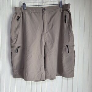 Pudolla Pants Mens XL 36 Beige Stretch Hiking Elastic Waist Cargo Zip Pockets